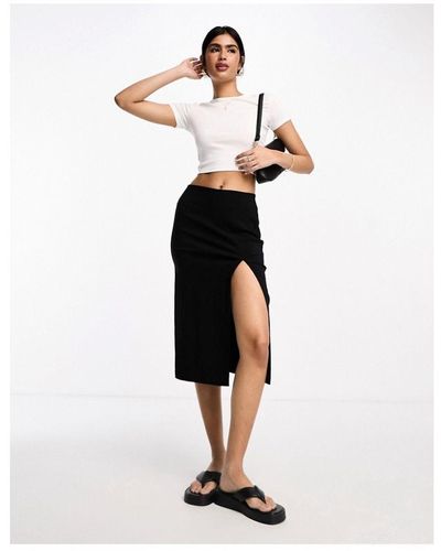 ASOS Bengaline Midi Skirt With Split Detail - White