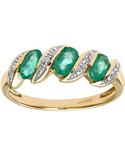 DIAMANT L'ÉTERNEL 9ct Geelgouden Diamanten En Smaragdgroene Eeuwigheid Ring