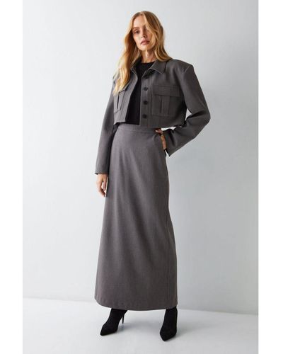 Warehouse Premium Tailored Maxi Skirt - Grey