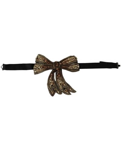 Dolce & Gabbana Gold Tone Silk Rhinestone Embellished Bowtie - Metallic