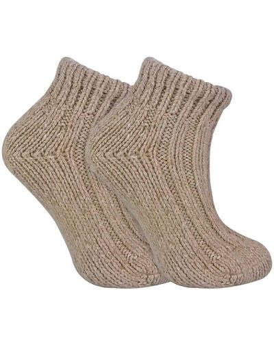 Sock Snob Dames Dikkeknit Wool Blend Enkellaars Sokken - Bruin