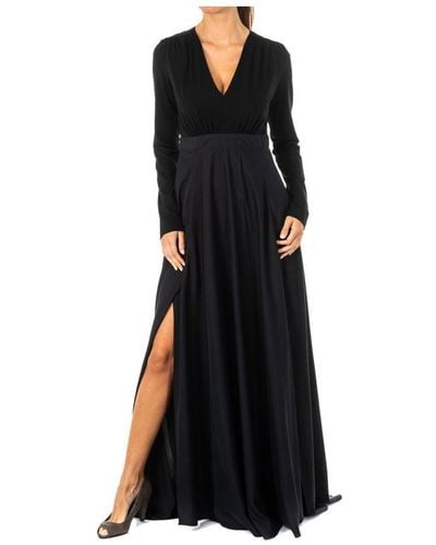 La Martina Womenss Long Sleeve V-Neck Dress Kwd005 - Black
