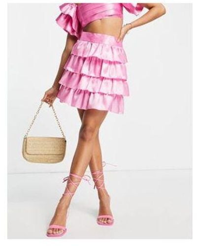 Miss Selfridge Taffeta Ruffle Mini Skirt - Pink