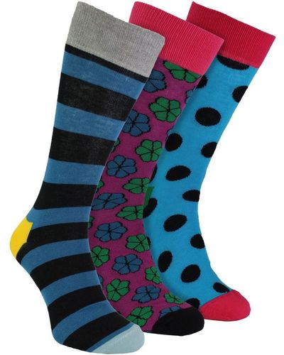 Happy Socks Hs By - 3 Pack Colourful Stripe Dress - Wide Cotton - Blue