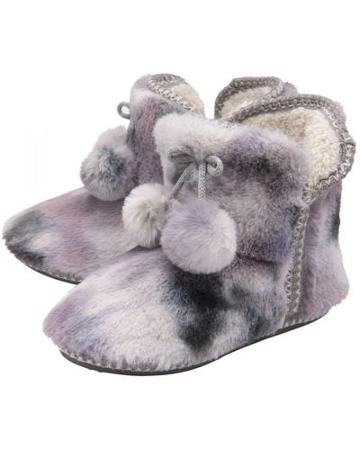 Dunlop Ladies/ Fluffy Pom Pom Memory Foam Slipper Booties (7, /Mink) Fur - Grey