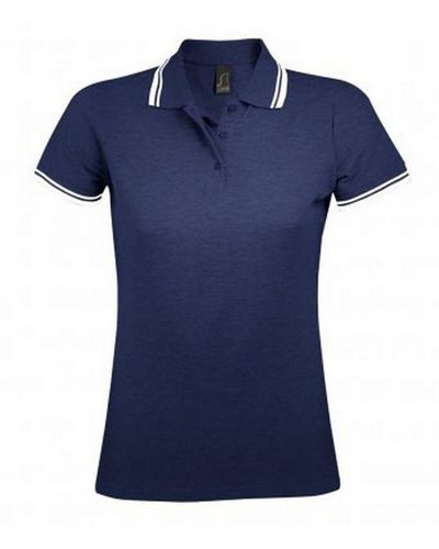 Sol's Pasadena Getipt Korte Mouw Pique Polo Shirt (franse Marine / Wit) - Blauw