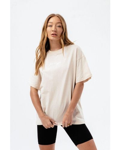 Hype Womens Sand Scribble Boxy T-shirt Cotton - Natural