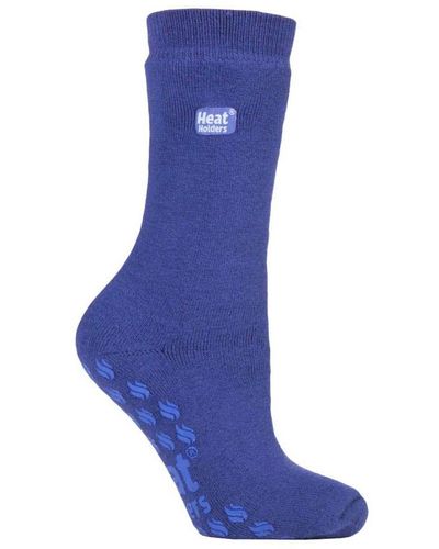 IOMI Ladies Thick 3.1 Tog Non Slip Grip Slipper Socks For Raynauds - Blue