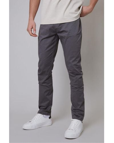 Threadbare 'Ego' Cotton Slim Fit 5 Pocket Chino Trousers With Stretch - Grey