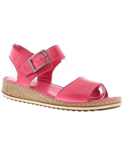 Hush Puppies Sandals Low Wedge Ellie Leather Buckle Pink Leather