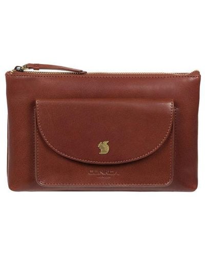 Conkca London 'treasure' Conker Brown Leather Clutch Bag - Red