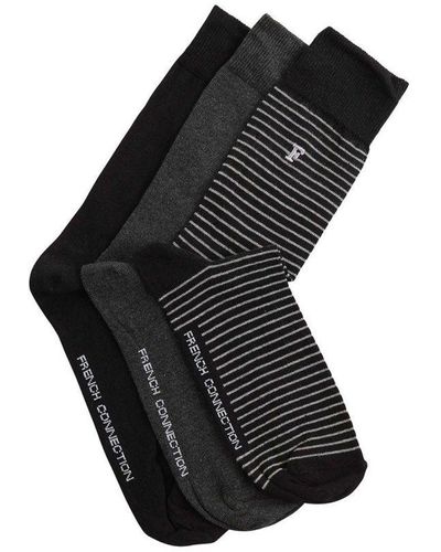 French Connection 3 Pack Waterfall Socks - Black