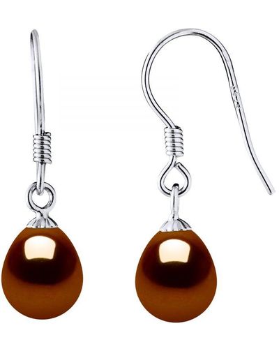 Diadema Earrings Hooks Freshwater Pearls 7-8Mm Chocolate Pears 925 - Brown
