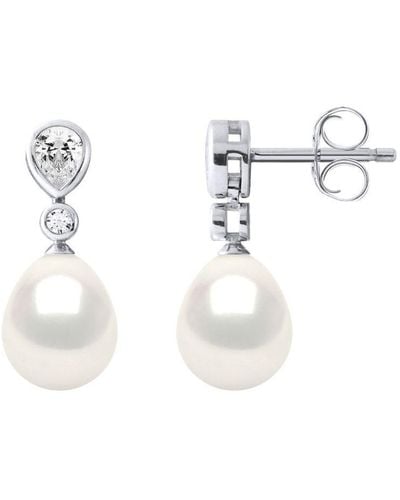 Diadema Drop Oorbellen Sieraden Zoet Water Beads 7-8mm White Pears 925 - Wit