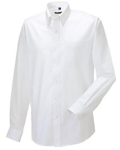Russell Collection Ladies/ Long Sleeve Easy Care Oxford Shirt - White