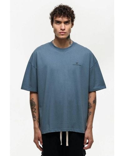 Good For Nothing Oversized Cotton Printed Short Sleeve T-Shirt - Blue