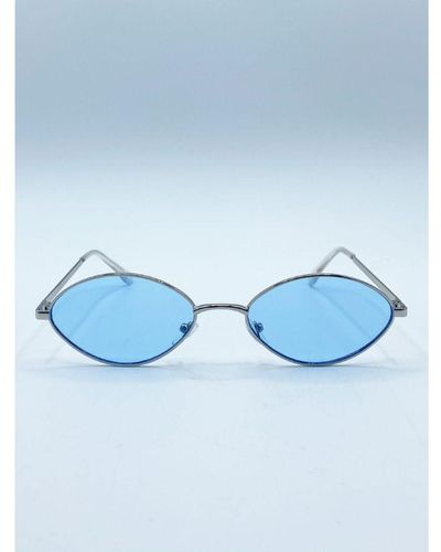 SVNX Metal Oval Frame Sunglasses With Lenses - Blue