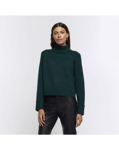 River Island Jumper Rib Roll Neck - Green