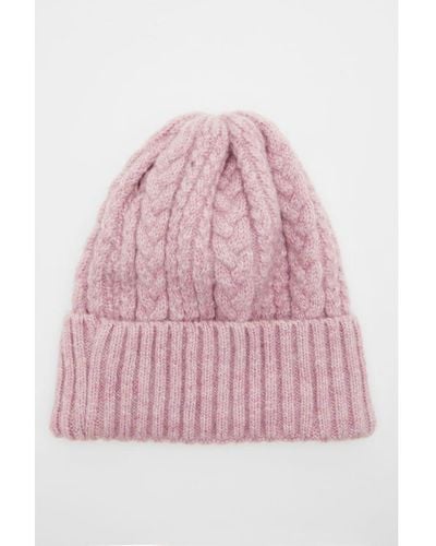 Quiz Cable Knit Hat - Pink