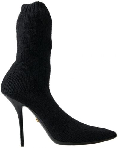 Dolce & Gabbana Mid Calf Boots With Logo Details - Black
