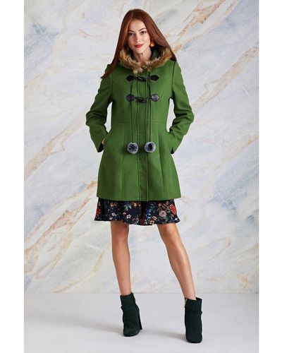Yumi' Duffle Coat With Fur Trim - Green