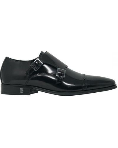 Versace Mönch Leder Schwarze Schuhe - Zwart