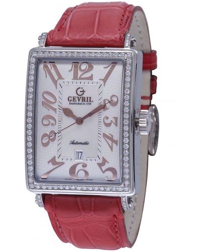 Gevril Glamour Dial Calfskin Leather Watch - White