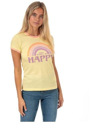 Brave Soul Be Happy T-shirt Voor , Maat 38, Geel - Metallic
