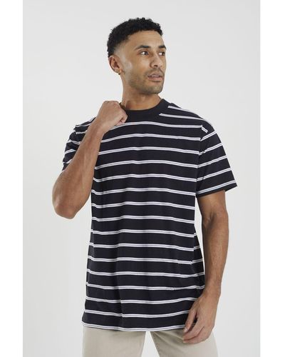 Brave Soul Black 'gannon' Cotton Oversized Stripe T-shirt - Blue