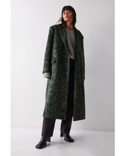 Warehouse Snake Wool Look Tailored Coat - Green