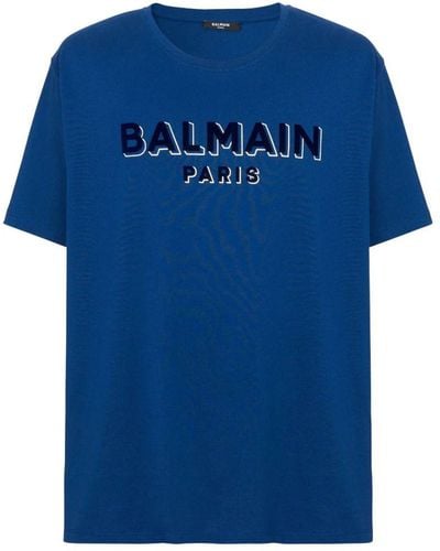 Balmain T-shirt Met Logo Van Biologisch Katoen - Blauw