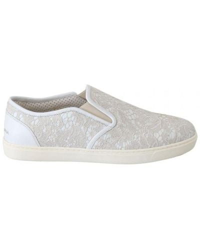 Dolce & Gabbana Leather Lace Slip On Loafers Shoes - White