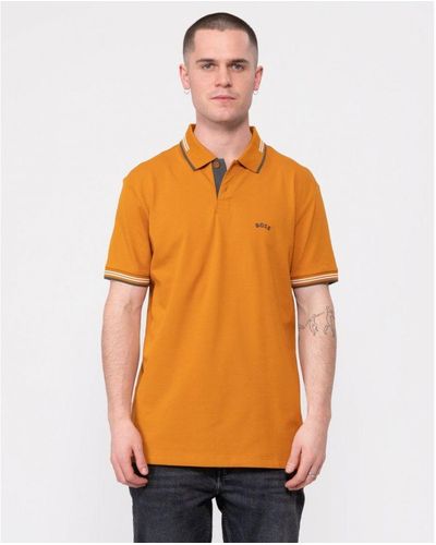 BOSS Paul Curved Logo Contrast Collar Polo Shirt A/W 23 - Orange