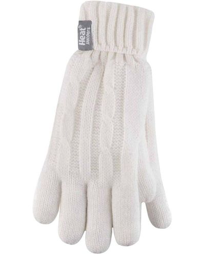Heat Holders Cable Knit 2.3 Tog Gloves For Winter - White