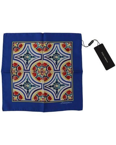 Dolce & Gabbana Multicolour Majolica Print Square Handkerchief Scarf Silk - Blue