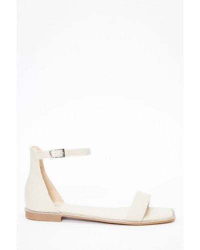 Quiz Nude Faux Leather Diamante Flat Sandals - White