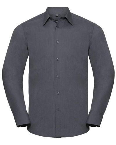 Russell Collection Long Sleeve Poly-Cotton Easy Care Tailored Poplin Shirt (Convoy) - Blue