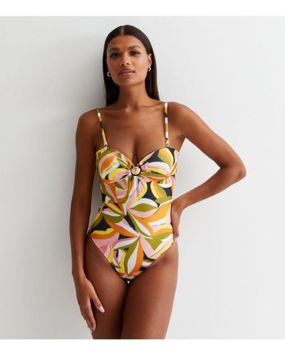 Gini London Tropical Palm Swimsuit With Shell Hardware - Brown