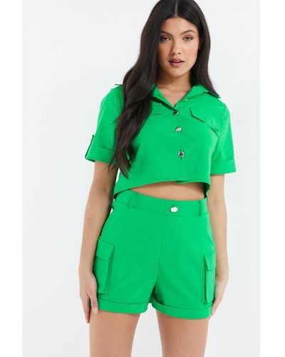 Quiz Jade Cargo Shorts Viscose - Green