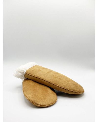 SVNX Faux Suede Mittens With Borg Lining - Natural