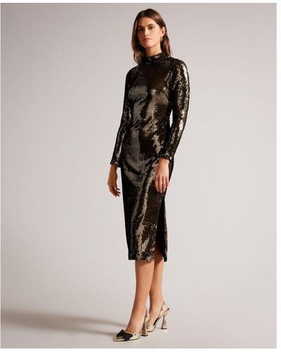 Ted Baker Brookly Sequin Tube Dress With Long Fitted Sleeve, Dark - Brown