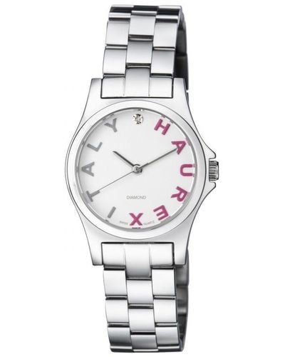 Haurex Italy 7A505Dps Diamond-Accented Mini City Stainless Steel Bracelet Watch - White