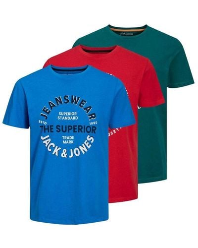 Jack & Jones Casual T-shirts O-neck Short Sleeve 3 Multi Pack Cotton - Blue