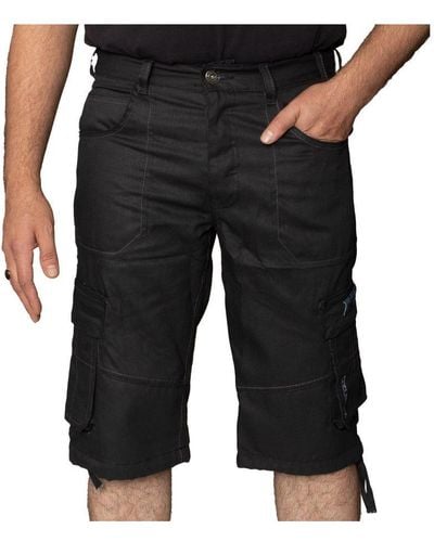 Enzo Cargo Combat Denim Shorts - Black