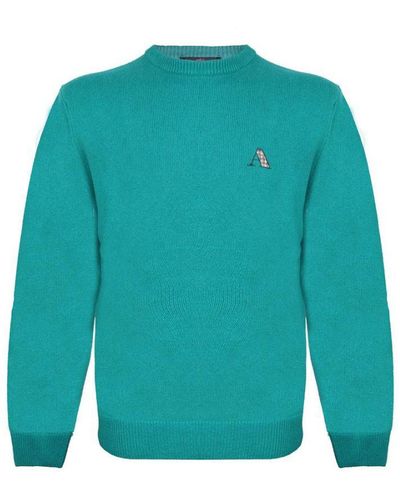 Aquascutum Lange Mouwen / Crew Hals Knitwear Jumper Met Logo In Turquoise - Blauw