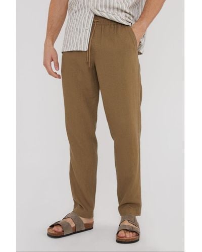 Threadbare Light Brown 'fellow' Linen Blend Drawcord Trousers - Natural