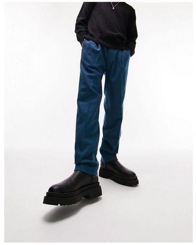 TOPMAN Relaxed Wool Mix Trousers - Blue