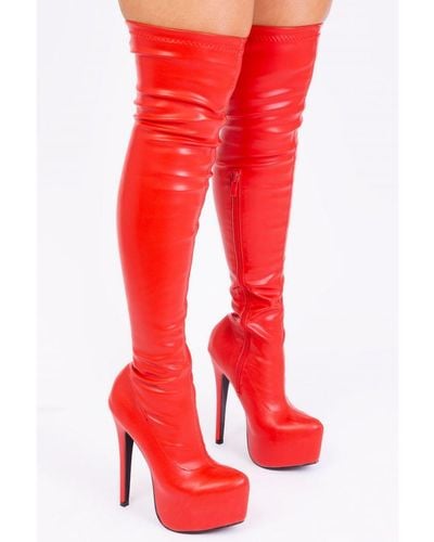 Where's That From 'Brinley' High Heel Over The Knee Boots - Red