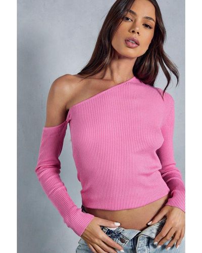 MissPap Fine Knit Cold Shoulder Top - Pink