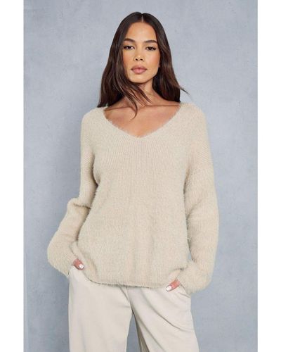 MissPap Knitted Oversized Fluffy Jumper - Grey